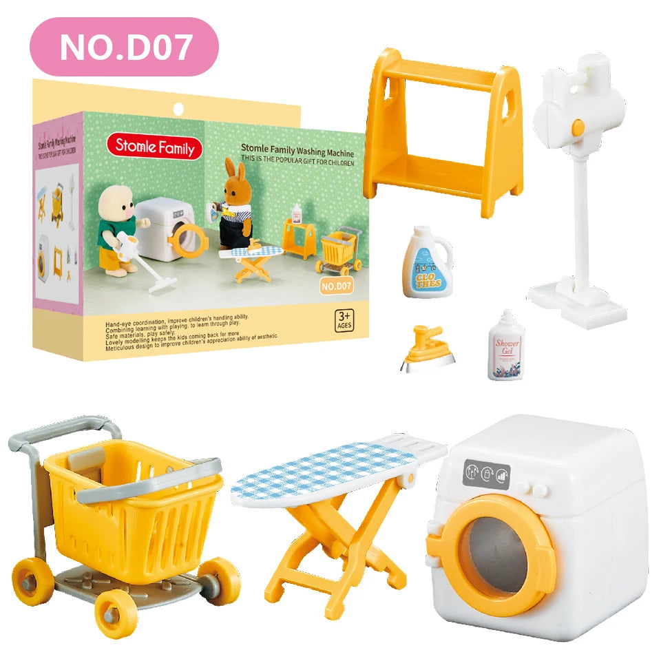 1:12 Miniature Furniture Forest Family Kitchen Toy Dining Table Dollhouse Accessories Bathroom Pretend Play for Girl Gifts Toys