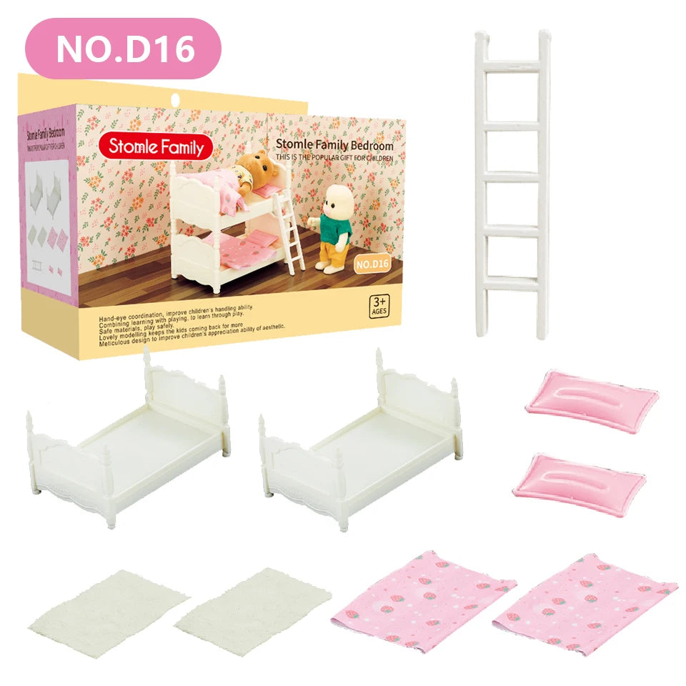 1:12 Miniature Furniture Forest Family Kitchen Toy Dining Table Dollhouse Accessories Bathroom Pretend Play for Girl Gifts Toys