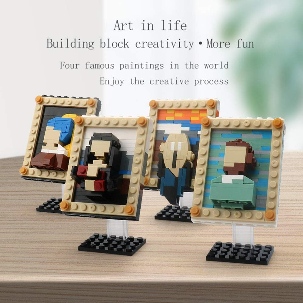 4 Pcs World Famous Painting MOC Building Blocks Toy Set, Compatible with Lego Building Set,Art Portrait Toys,Educational Classic Toy Bricks,Stem Gift Toys for Kids Boys Girls