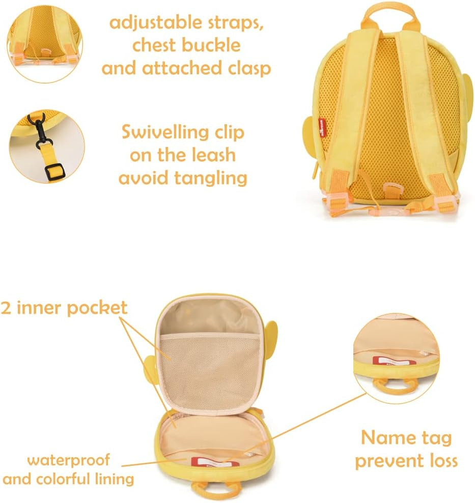 Kids Backpack with Safety Leash,Waterproof Backpack Preschool Toddler,Cute Bag Leash for Kids,Bookbag Harness(Yellow) 9.05X3.95X8.07 Inches