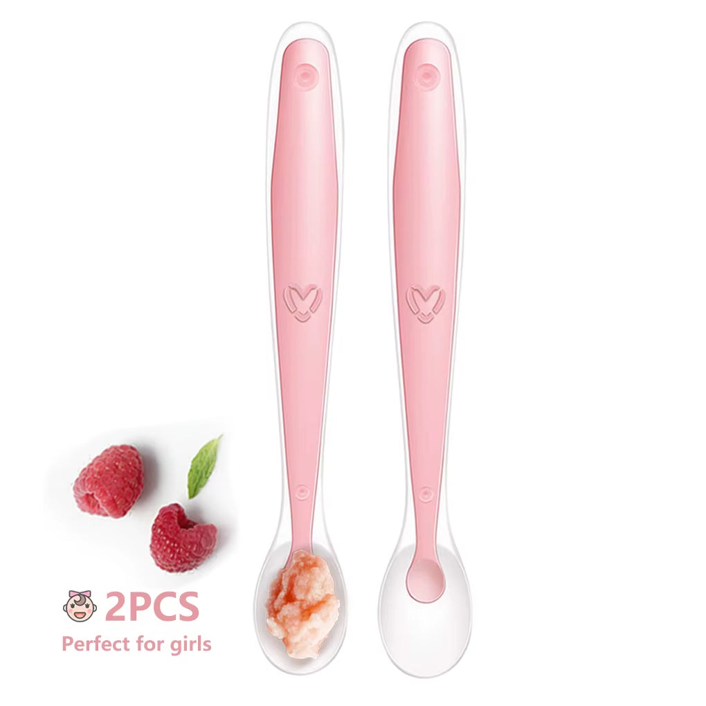 Soft Silicone Baby Feeding Spoon Candy Color Temperature Sensing Spoon Children Food Baby Spoons Feeding Dishes Feeder Flatware