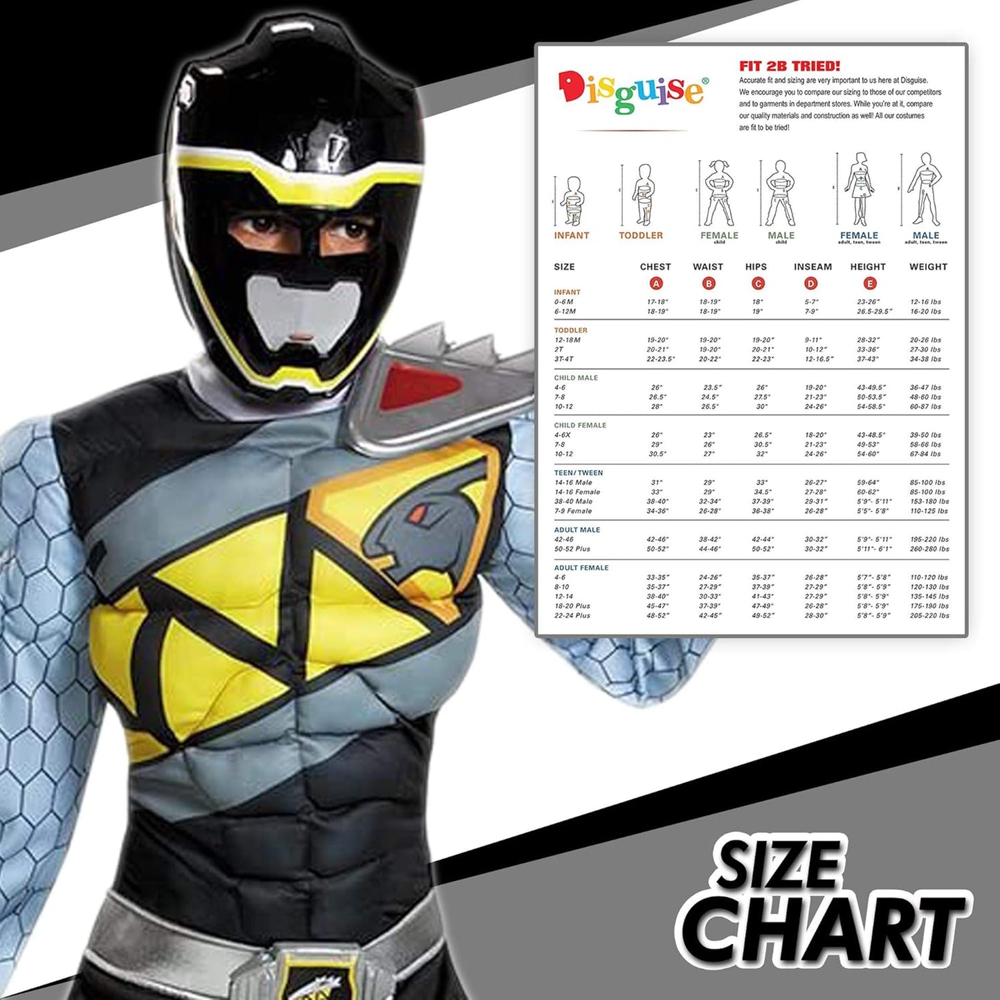 Black Power Rangers Costume for Kids. Official Licensed Black Ranger Dino Charge Classic Muscle Power Ranger Suit with Mask for Boys & Girls