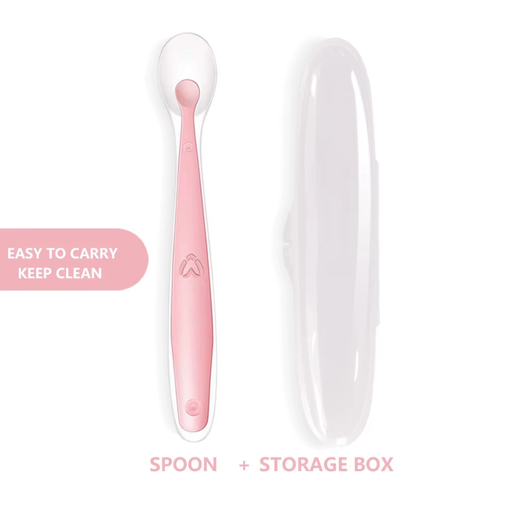 Soft Silicone Baby Feeding Spoon Candy Color Temperature Sensing Spoon Children Food Baby Spoons Feeding Dishes Feeder Flatware