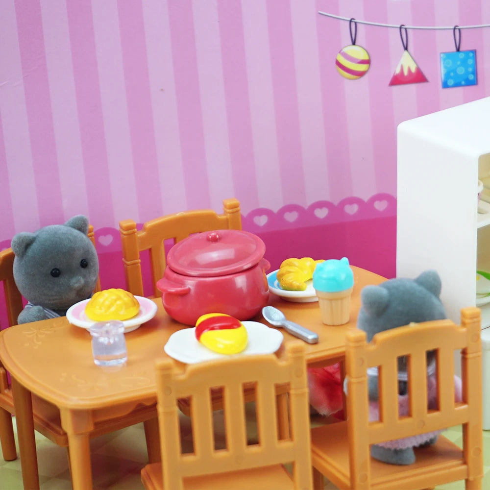 1:12 Miniature Furniture Forest Family Kitchen Toy Dining Table Dollhouse Accessories Bathroom Pretend Play for Girl Gifts Toys
