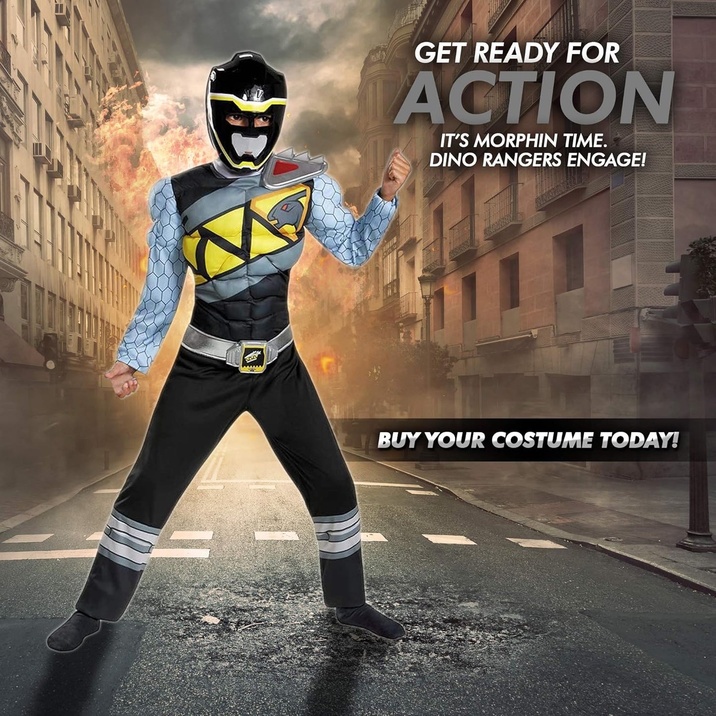 Black Power Rangers Costume for Kids. Official Licensed Black Ranger Dino Charge Classic Muscle Power Ranger Suit with Mask for Boys & Girls