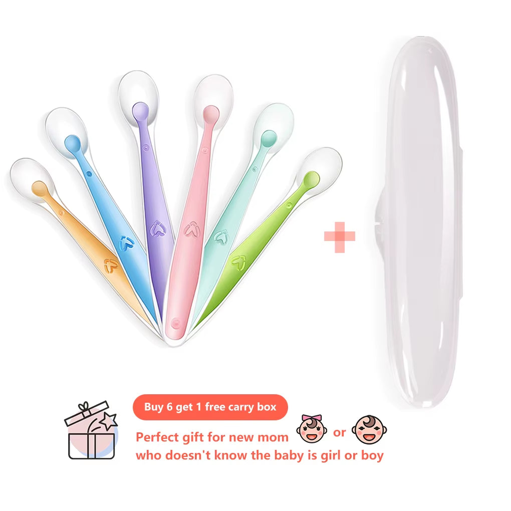 Soft Silicone Baby Feeding Spoon Candy Color Temperature Sensing Spoon Children Food Baby Spoons Feeding Dishes Feeder Flatware