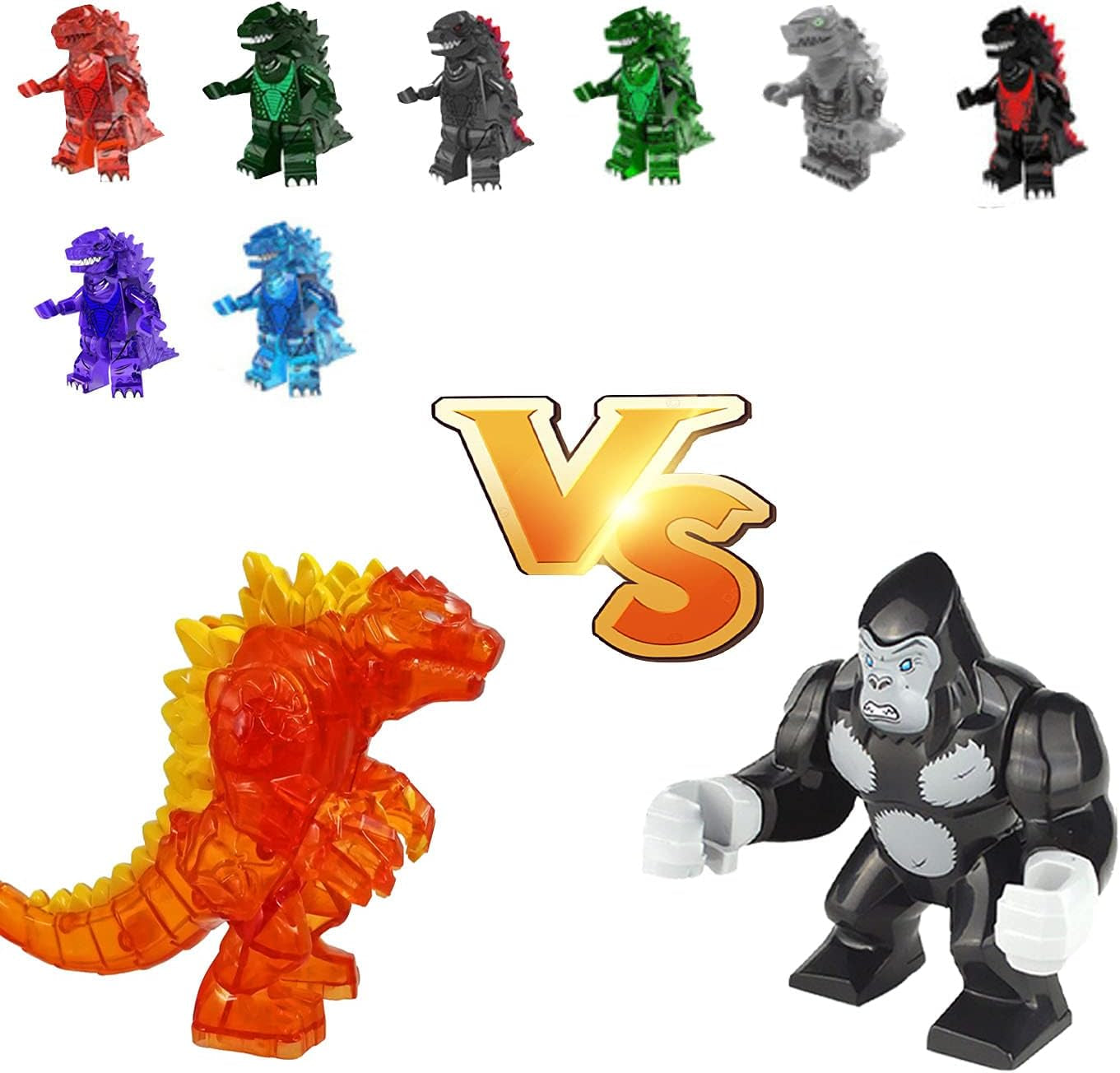 Set of 10 Godzilla Vs King Kong Action Figures, Godzilla Vs Kong Toys 2021, Godzilla Vs Kong Movie, Movable Joint Action Figures, Assembled Toys for Kids (Red Lotus Godzilla Package)