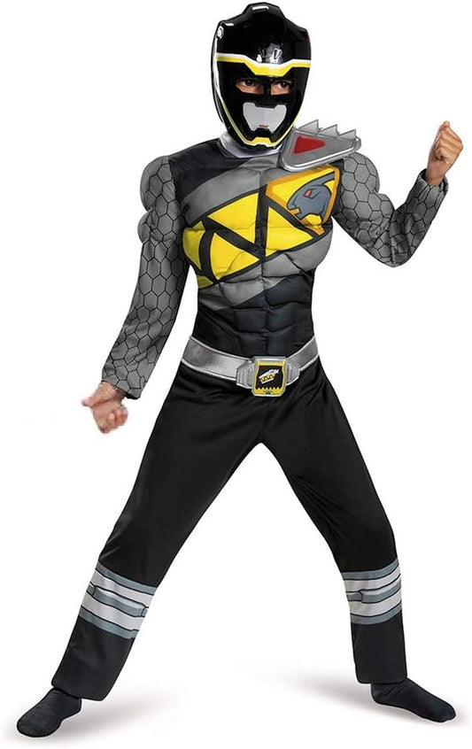Black Power Rangers Costume for Kids. Official Licensed Black Ranger Dino Charge Classic Muscle Power Ranger Suit with Mask for Boys & Girls