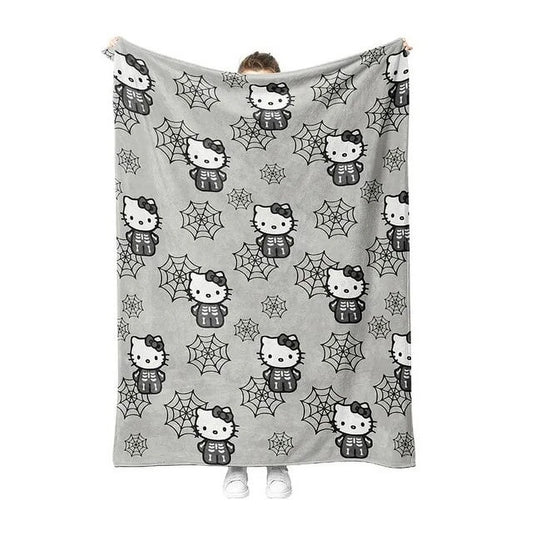 Kawaii Hello Kitty Halloween Series Blanket New Sanrio Kitty Cat Printed Flannel Warm Blanket for Bed Sofa Soft Plush Bedding
