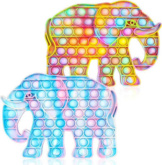 Push Fidget Pop Toys Elephant: Big Size Stress and Anti-Anxiety Reliever Sensory Toy, Silicone Bubble Squeeze Toys for Autism Special Needs, ADHD, Kids, Students and Adults (2 Packs)