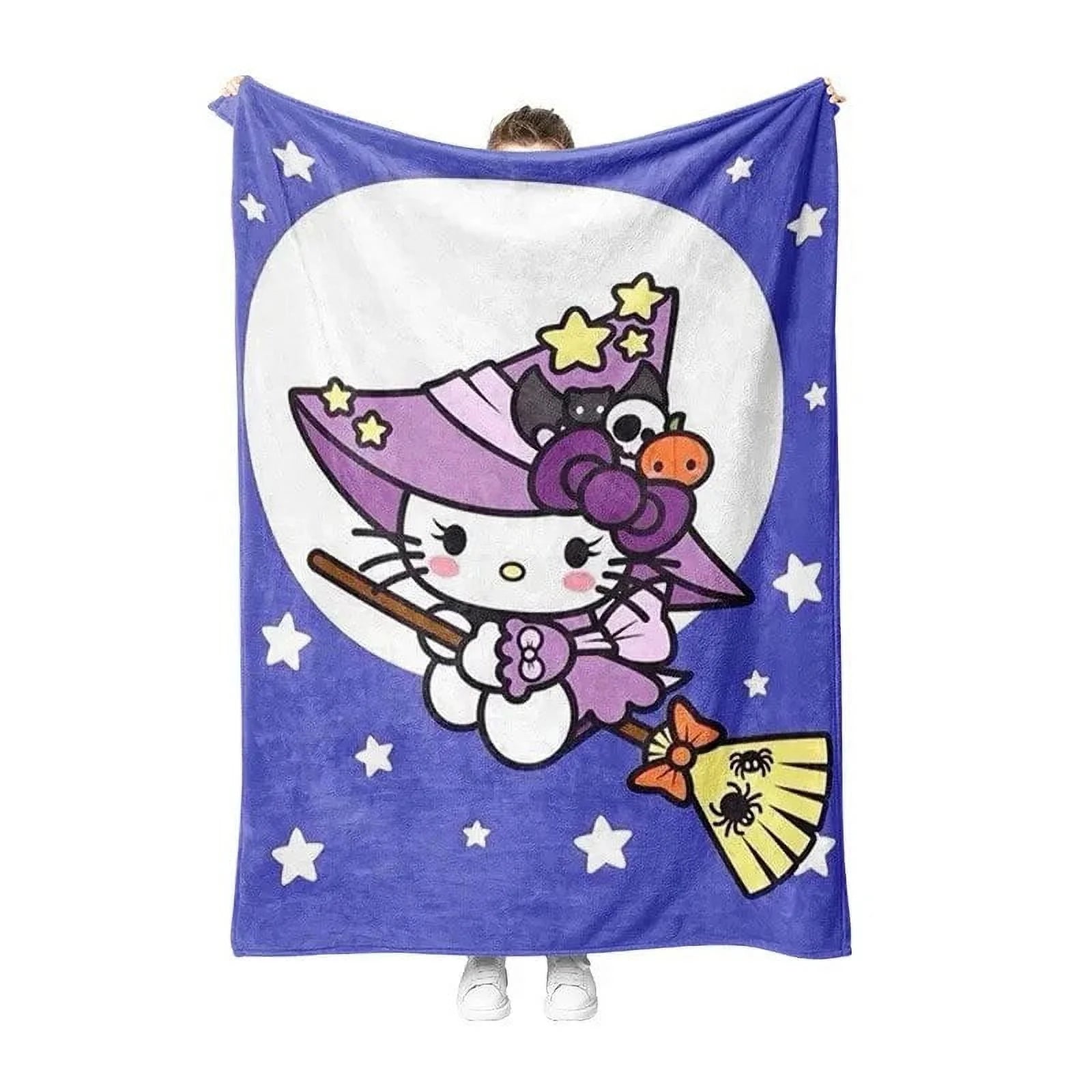 Kawaii Hello Kitty Halloween Series Blanket New Sanrio Kitty Cat Printed Flannel Warm Blanket for Bed Sofa Soft Plush Bedding