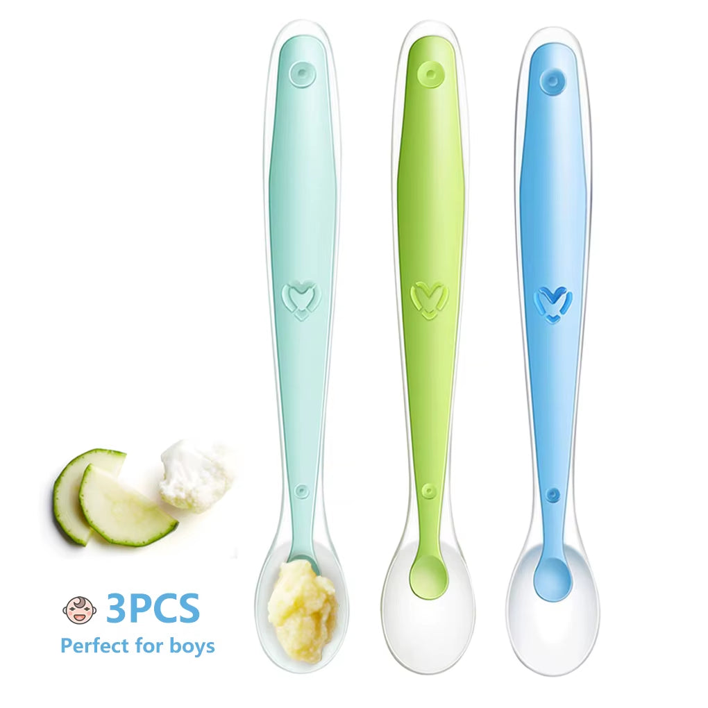 Soft Silicone Baby Feeding Spoon Candy Color Temperature Sensing Spoon Children Food Baby Spoons Feeding Dishes Feeder Flatware