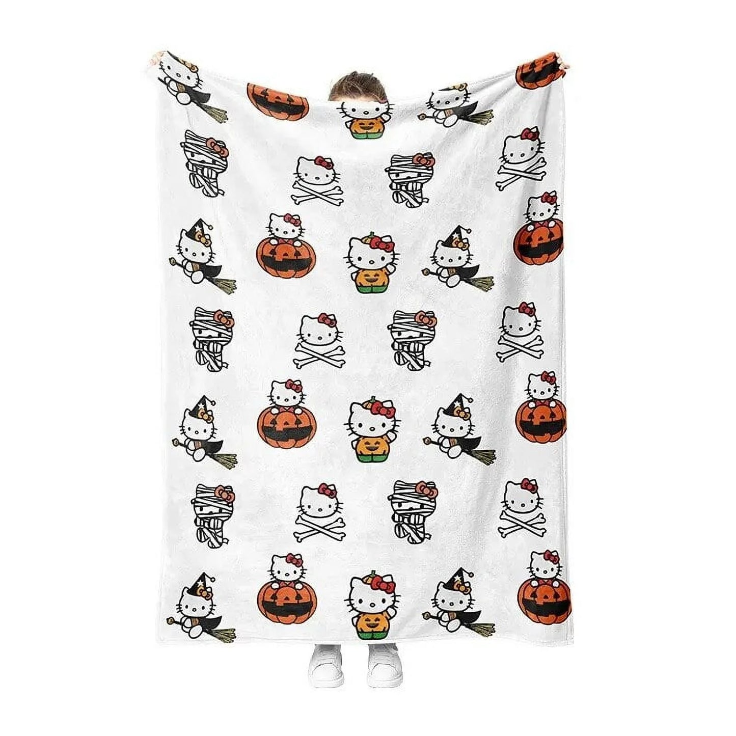 Kawaii Hello Kitty Halloween Series Blanket New Sanrio Kitty Cat Printed Flannel Warm Blanket for Bed Sofa Soft Plush Bedding