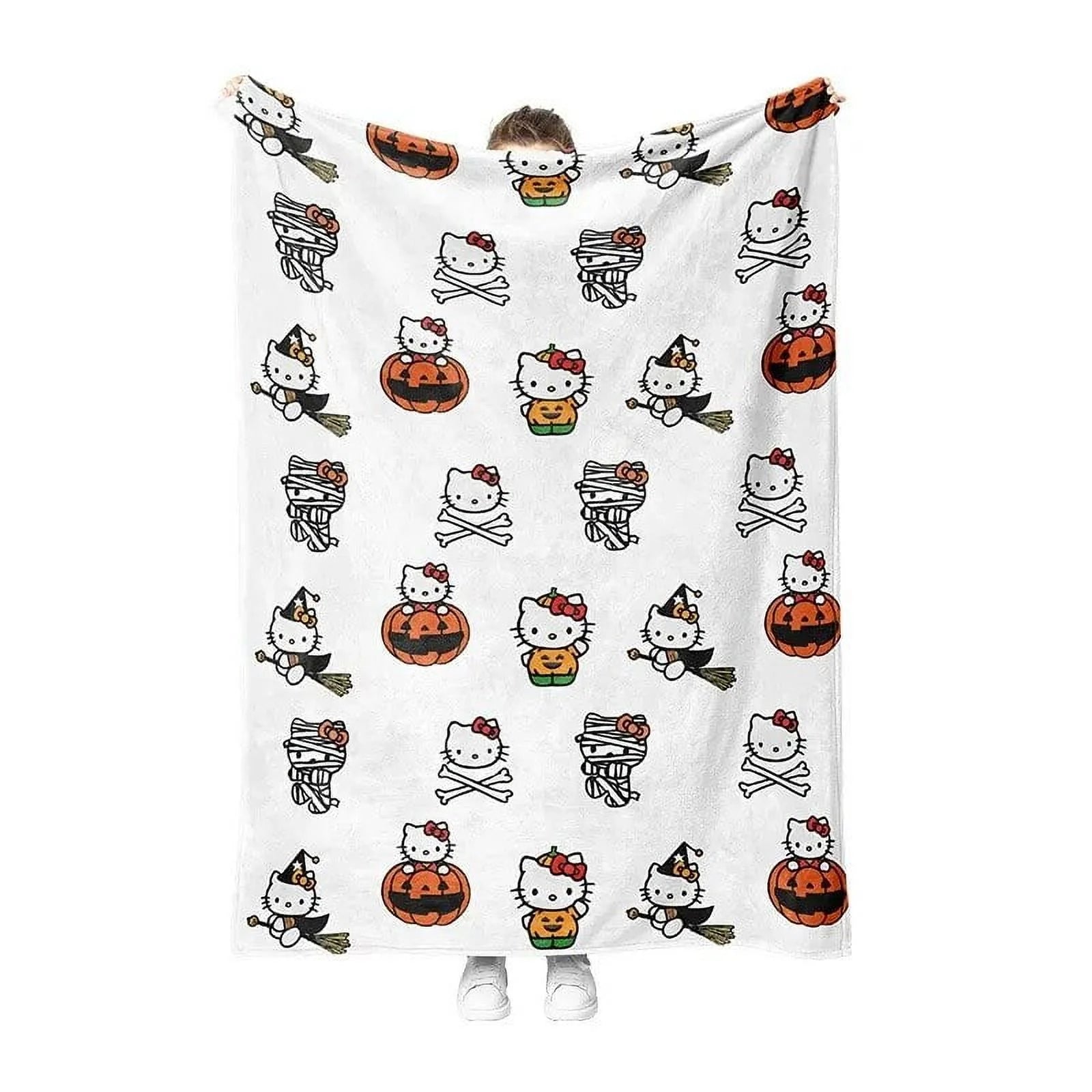 Kawaii Hello Kitty Halloween Series Blanket New Sanrio Kitty Cat Printed Flannel Warm Blanket for Bed Sofa Soft Plush Bedding