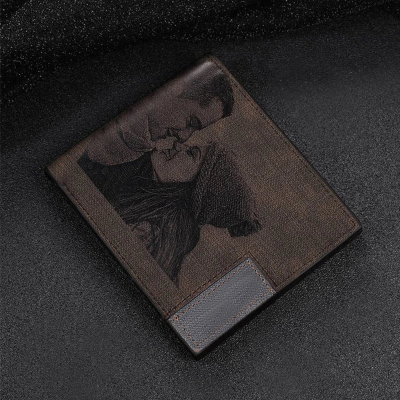 Custom Picture PU Leather Wallet Men'S Bifold Custom Inscription Photo Engraved Wallet Thanksgiving Gifts for Him Custom Wallet