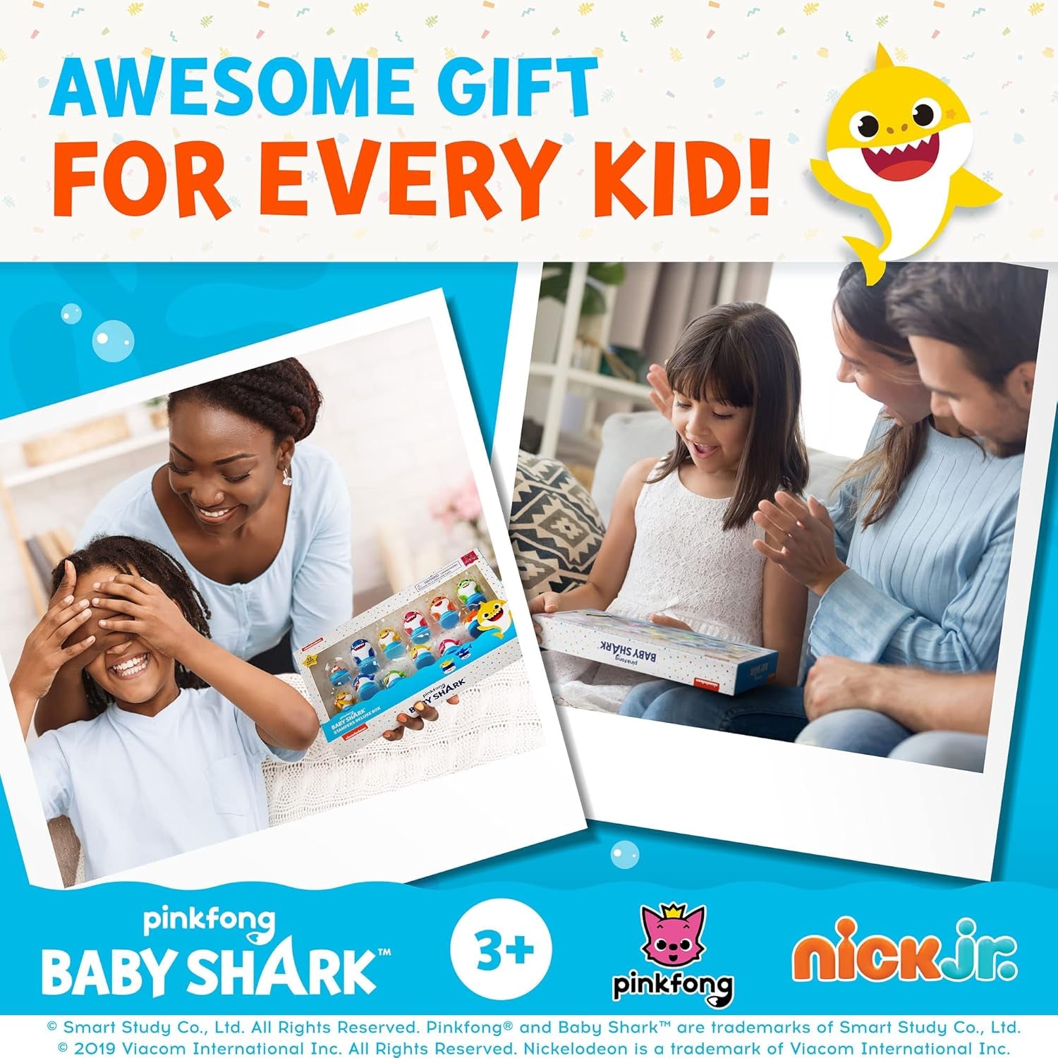 Baby Shark Stampers, 12 Pack – Self-Inking Baby Shark Toys, Action Figures, Party Decor, Cake Toppers – Parent, Baby, Grandparent Sharks and William by PMI, 2.4 In., Soft PVC