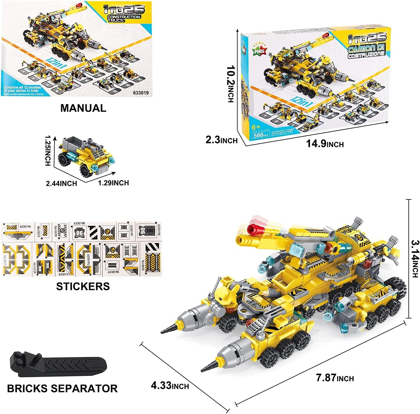 STEM Building Toys 566 Pieces Blocks 25-In-1 Builds Construction Vehicles Kit Gift Idea for Boys Girls Age 6 7 8 9 10+ Year Old Creative Educational Engineering Building Kit