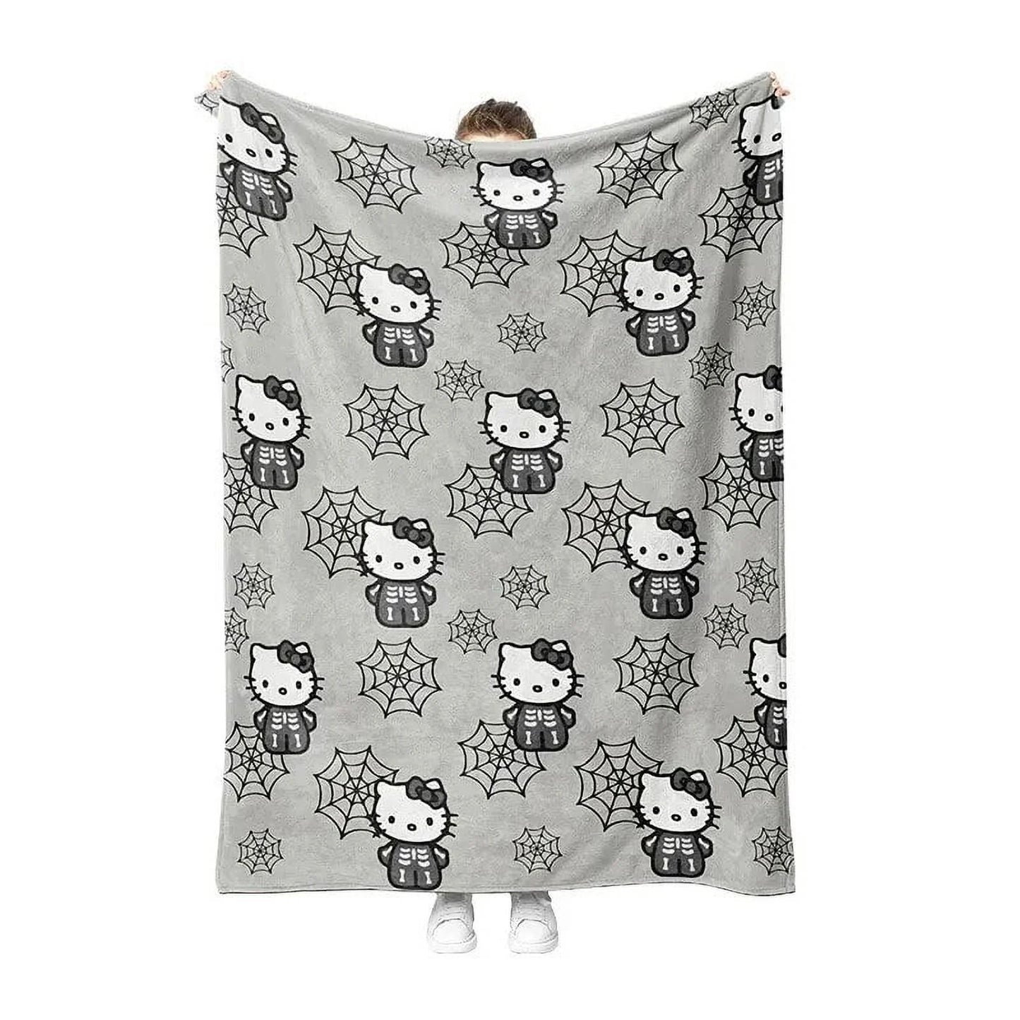 Kawaii Hello Kitty Halloween Series Blanket New Sanrio Kitty Cat Printed Flannel Warm Blanket for Bed Sofa Soft Plush Bedding