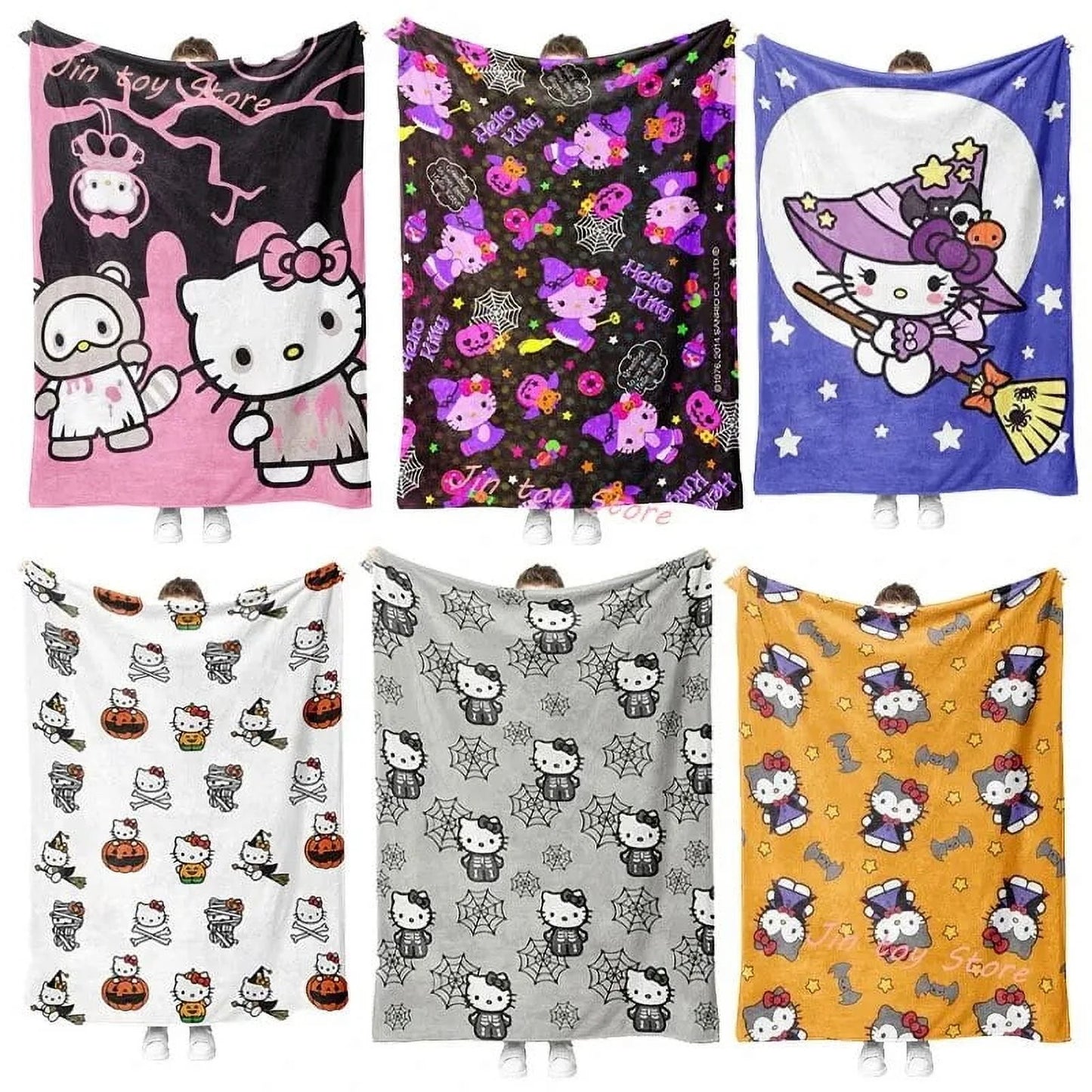 Kawaii Hello Kitty Halloween Series Blanket New Sanrio Kitty Cat Printed Flannel Warm Blanket for Bed Sofa Soft Plush Bedding