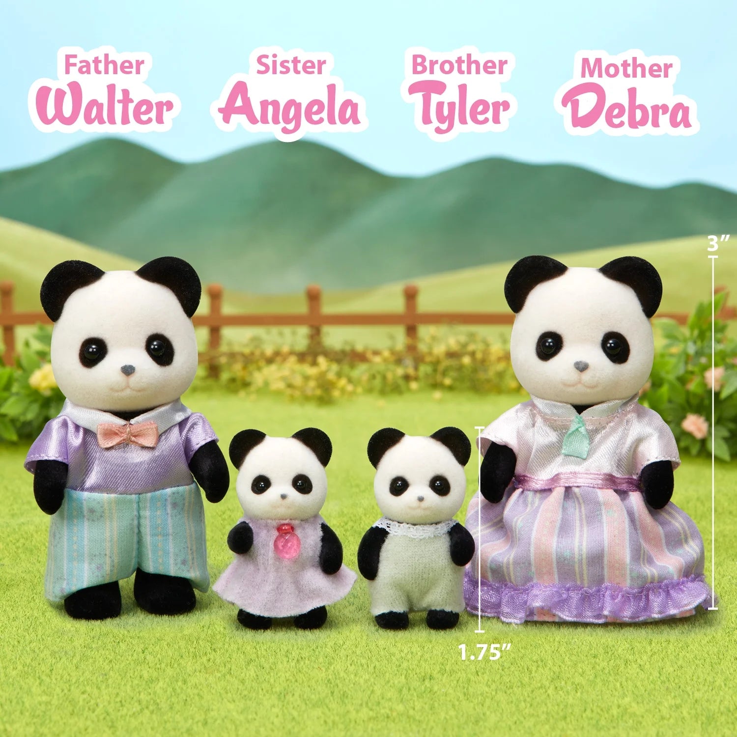 Pookie Panda Family, Set of 4 Collectible Doll Figures