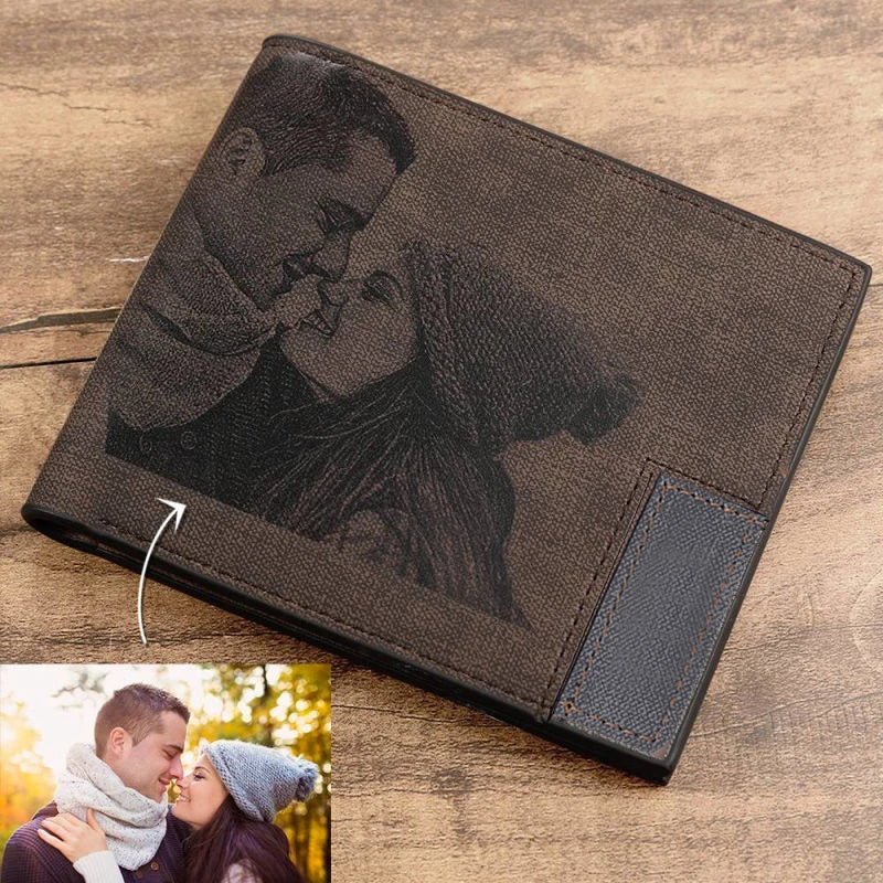 Custom Picture PU Leather Wallet Men'S Bifold Custom Inscription Photo Engraved Wallet Thanksgiving Gifts for Him Custom Wallet