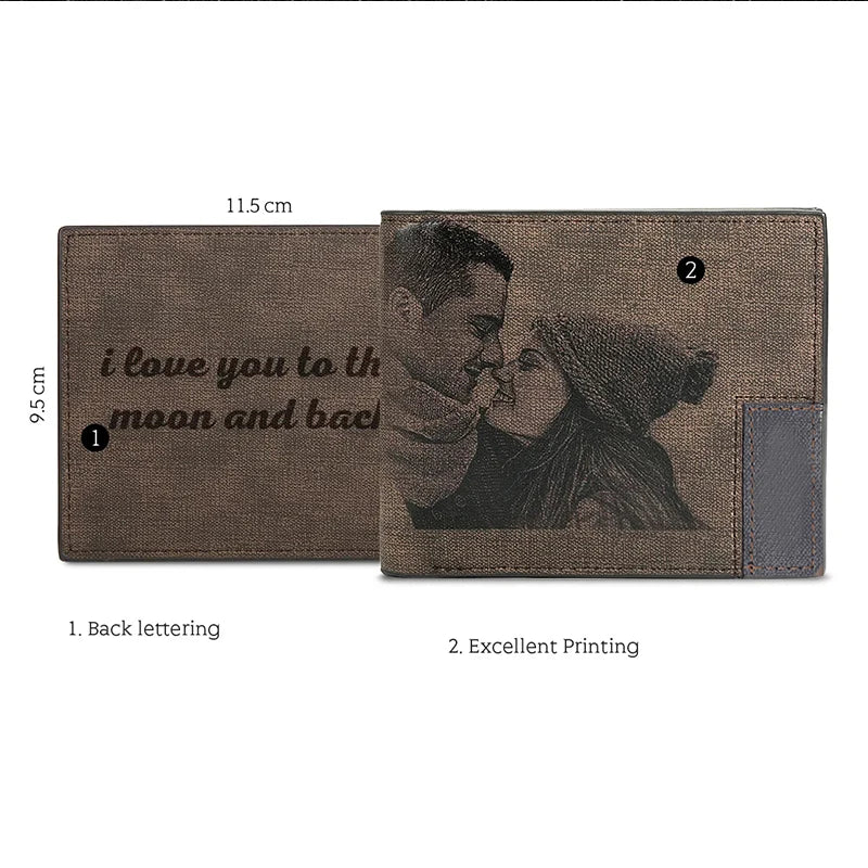 Custom Picture PU Leather Wallet Men'S Bifold Custom Inscription Photo Engraved Wallet Thanksgiving Gifts for Him Custom Wallet