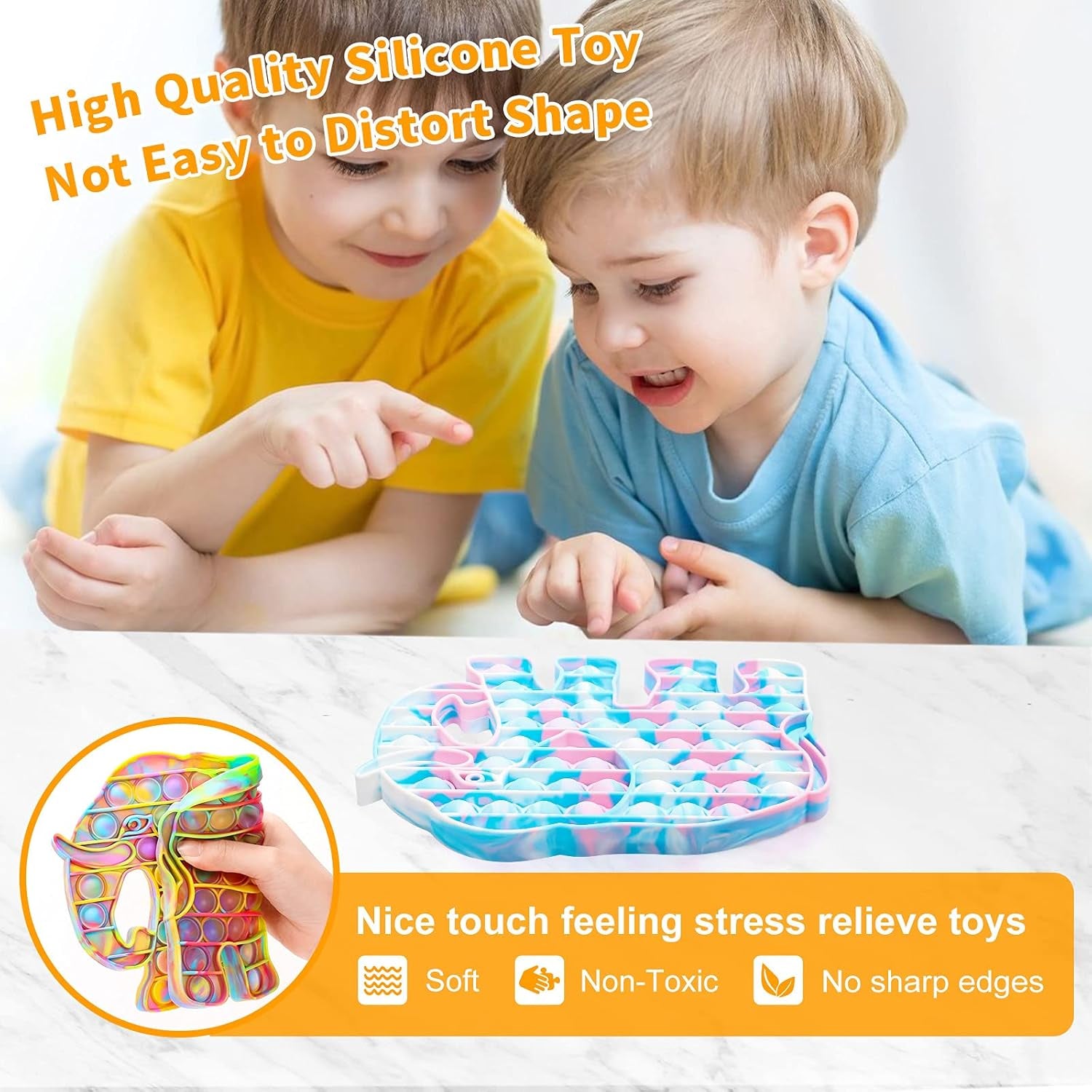 Push Fidget Pop Toys Elephant: Big Size Stress and Anti-Anxiety Reliever Sensory Toy, Silicone Bubble Squeeze Toys for Autism Special Needs, ADHD, Kids, Students and Adults (2 Packs)