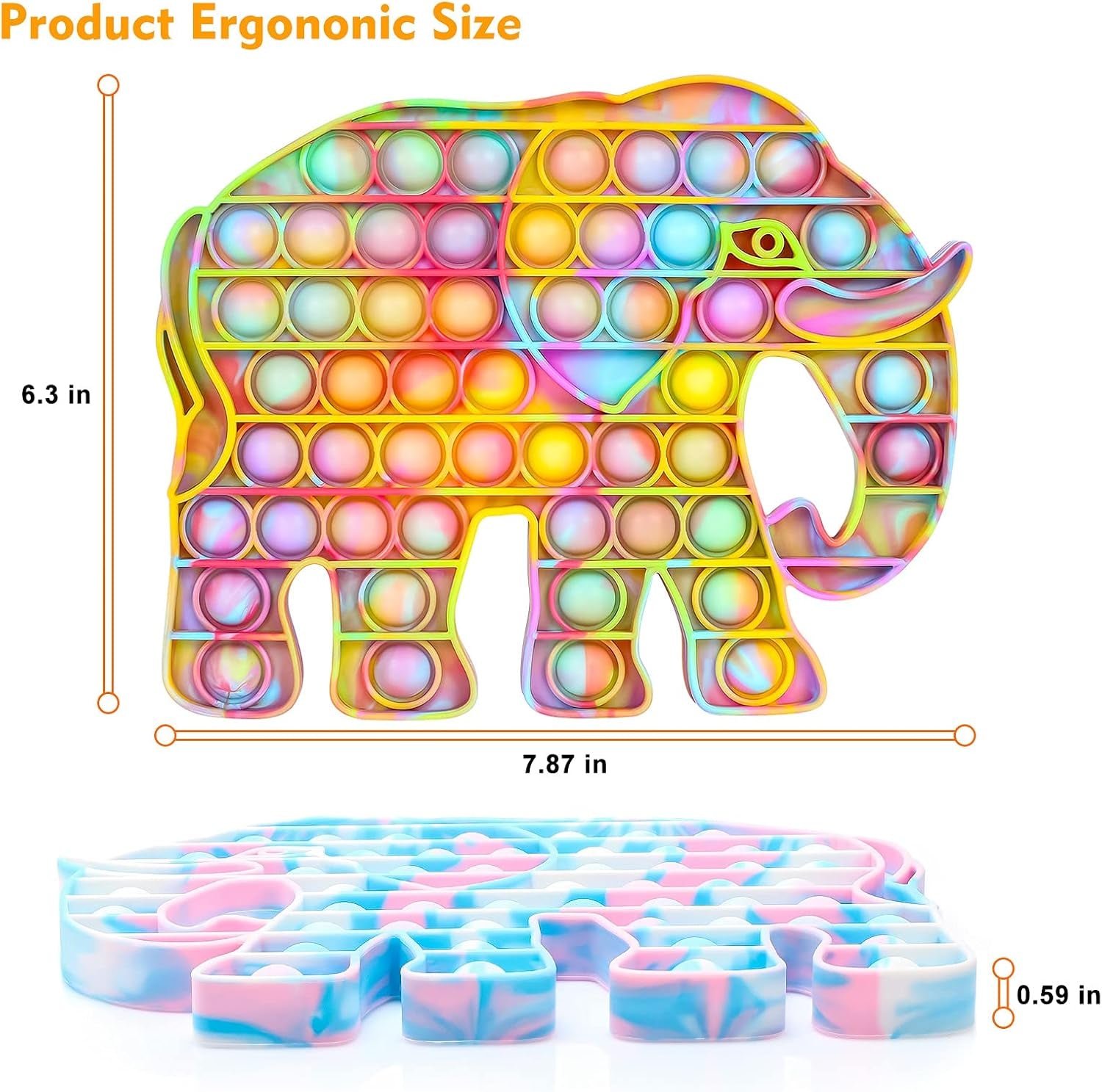 Push Fidget Pop Toys Elephant: Big Size Stress and Anti-Anxiety Reliever Sensory Toy, Silicone Bubble Squeeze Toys for Autism Special Needs, ADHD, Kids, Students and Adults (2 Packs)