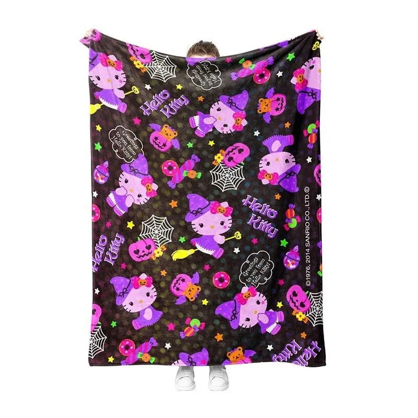 Kawaii Hello Kitty Halloween Series Blanket New Sanrio Kitty Cat Printed Flannel Warm Blanket for Bed Sofa Soft Plush Bedding