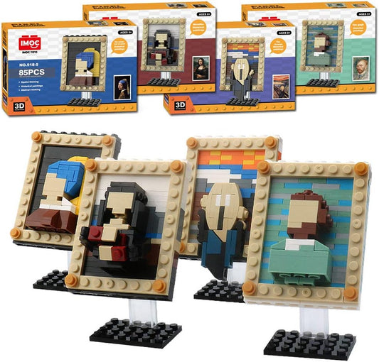 4 Pcs World Famous Painting MOC Building Blocks Toy Set, Compatible with Lego Building Set,Art Portrait Toys,Educational Classic Toy Bricks,Stem Gift Toys for Kids Boys Girls